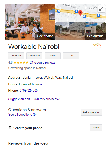 Example of a google my business profile